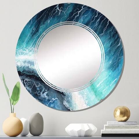 Designart 'Navy Blue Ocean Waves With White Seafoam I' Nautical & Coastal Printed Wall Mirror