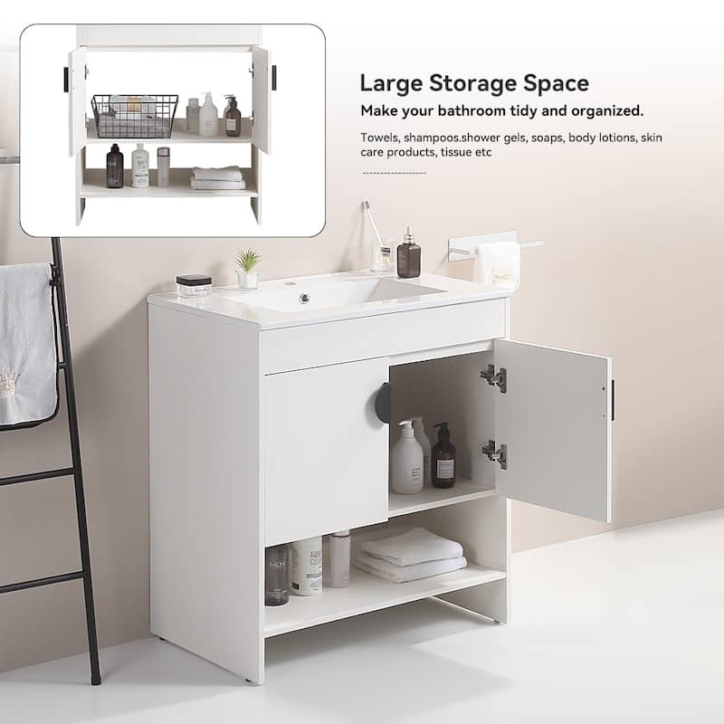 24 in. W x 19 in. D x 33 in. H Bathroom Vanity with White Ceramic Basin,Two Cabinet Doors,Excluding faucets