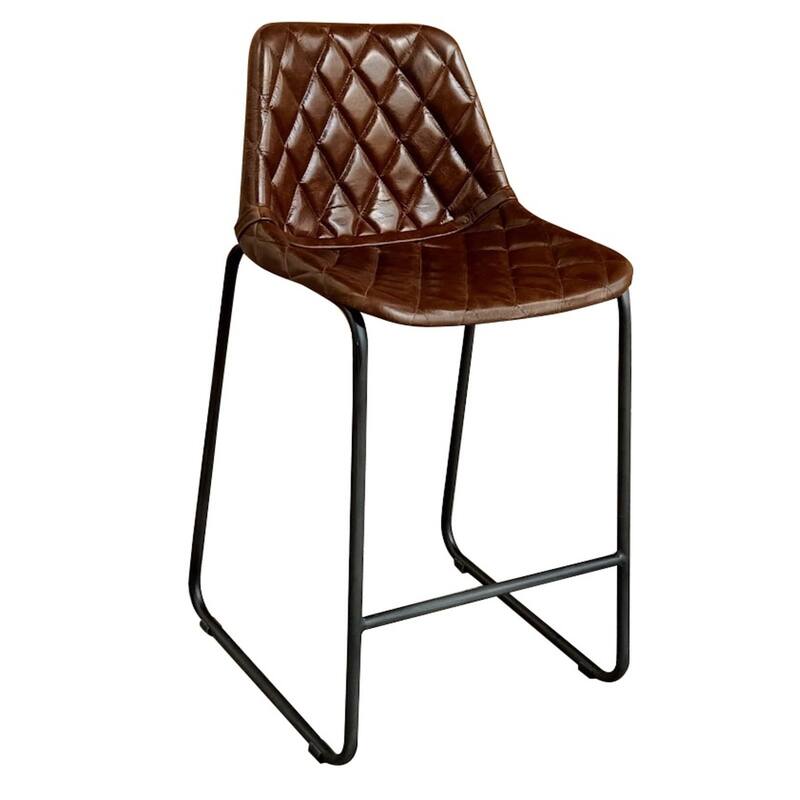 HomeRoots 27" Brown and Black Leather and Iron Counter Height Bar Chair