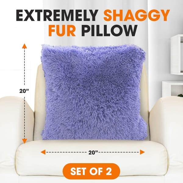 dimension image slide 5 of 41, Cheer Collection Super Soft Shaggy Long Hair Throw Pillows Set of 2 Plush Accent Cushions