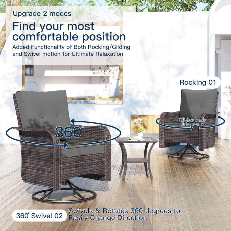 Outdoor Patio Furniture Set, Conversation set with 12FT Patio Umbrella in Navy Blue and Side Table