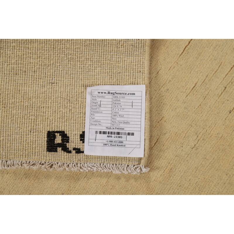 Muted Yellow Gabbeh Modern Foyer Rug Handmade Solid Wool Carpet - 2'7"x 4'1"