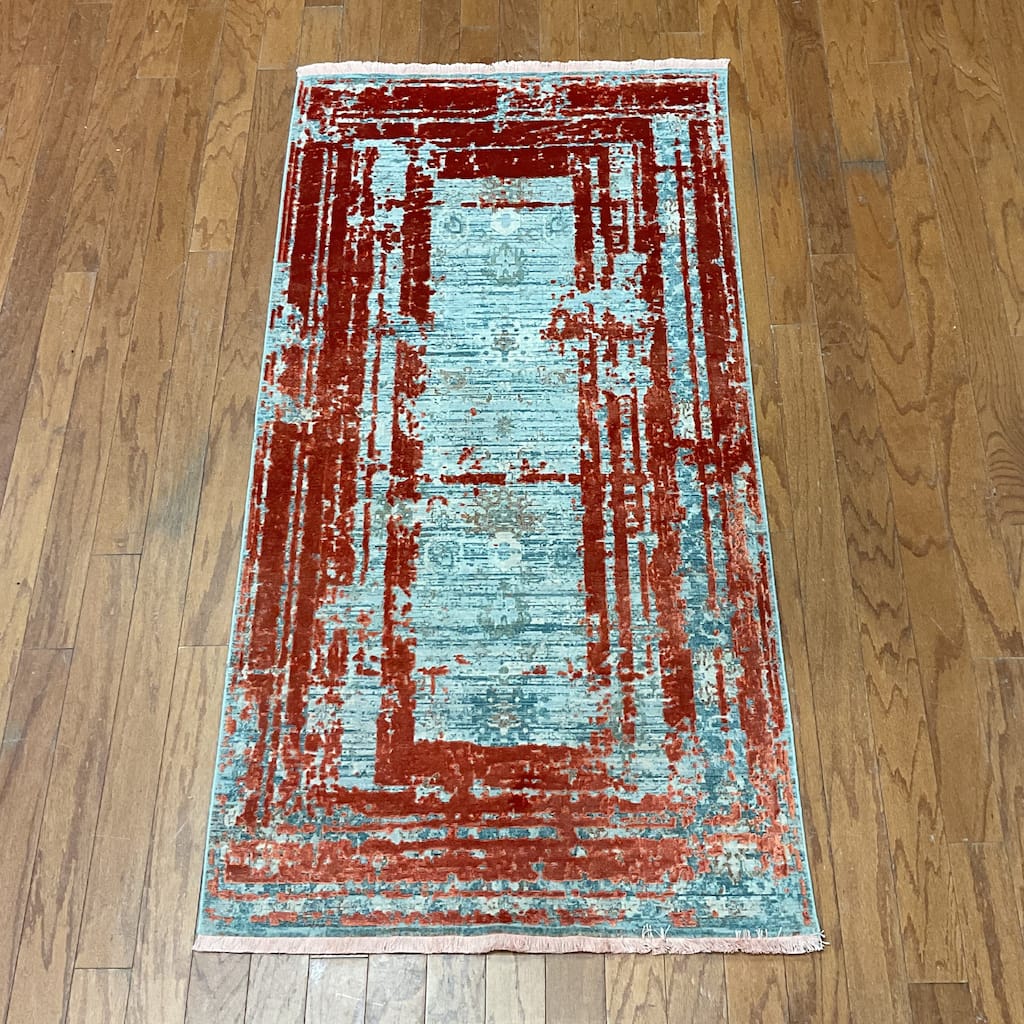 HERAT ORIENTAL Turkish Modern Erased Design Wool & Silk Rug - 2'7" x 4'11"
