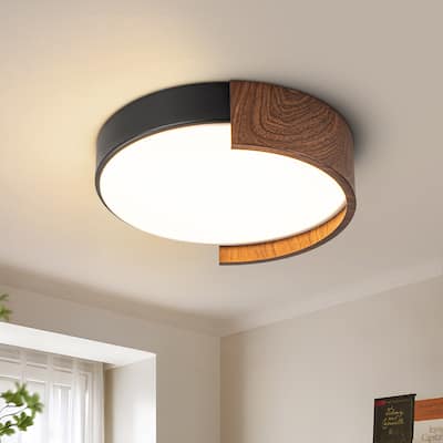 Starsky 5CCT LED Round Wooden Flush Mount - 11.81''