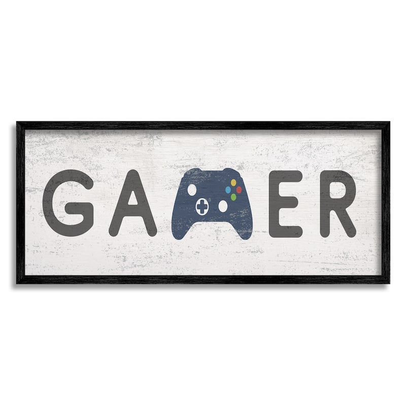 Stupell Gamer Typography Kids' Video Game Controller Sign Framed Wall Art - Blue