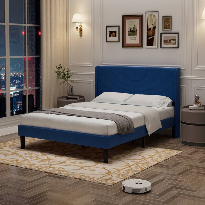Javlergo Upholstered Bed Frame with Wingback Panel Headboard, No Box Spring Needed