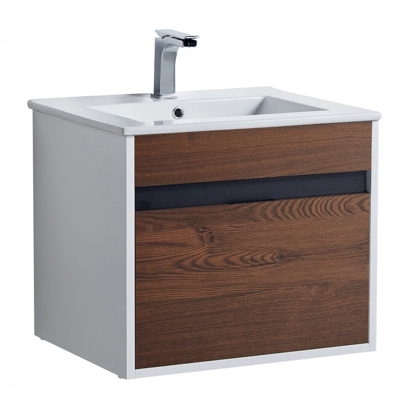 Fine Fixtures - Wall Mount Bathroom Vanity And Sink, Knob Free Design - Alpine Collection - - 20" - Brown Walnut