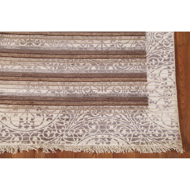 Striped Abstract Modern Accent Rug Hand-Knotted Wool Carpet - 2'9"x 5'0"