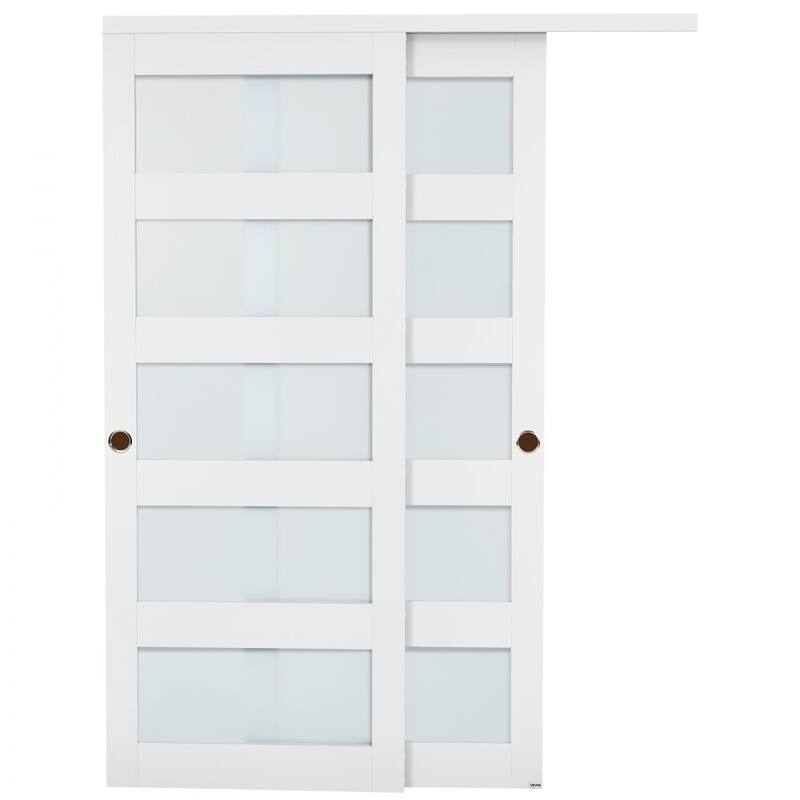 White Wood MDF Sliding Closet Doors with Frosted Glass Panels