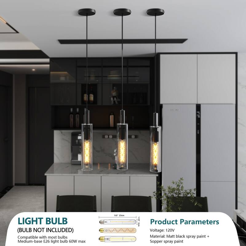 3 Pack Black Pendant Lights for Kitchen Island