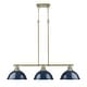 preview thumbnail 2 of 1, Yep by Golden Lighting Duncan 3-light Island Light in Aged Brass and Navy Blue shade