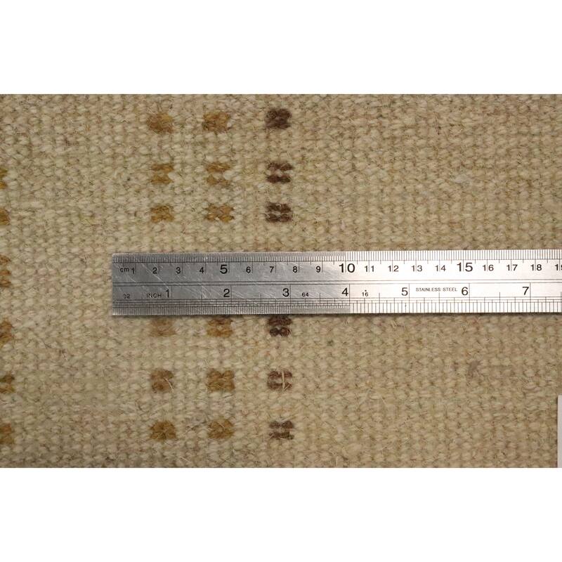 Hand Knotted Oriental 100% Wool Carpet Modern Geometric Beige & Ivories Gabbeh Area Rug - 4' 5'' X 2' 3''