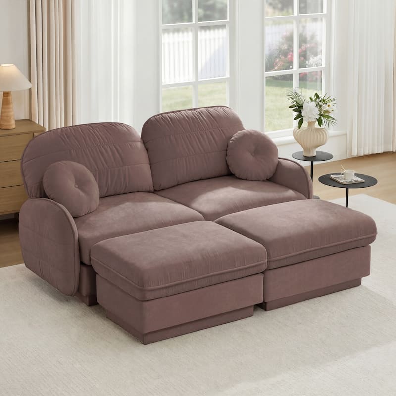 GDFStudio Sylvie Ashworth Chenille Cloud U-Shaped Loveseat Sofa with Movable Ottomans, Deep Seat - Rose Dust