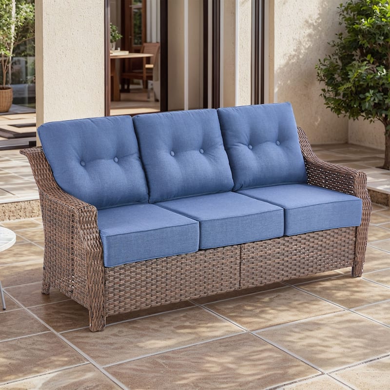 Gymojoy 75'' 3-Seat Paito Wicker Sofa with 6-Inch Ultra-Plush Cushions & Water-Resistant Olefin Fabric
