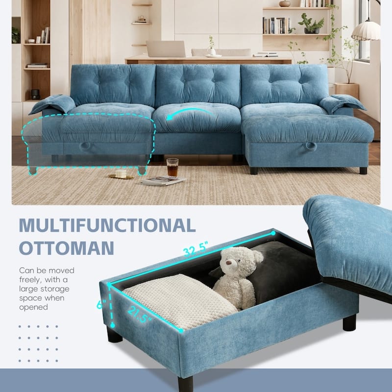 104*60" Modern Chenille L-shape Sectional Sofa with Dual-port Charging and Cup Holder