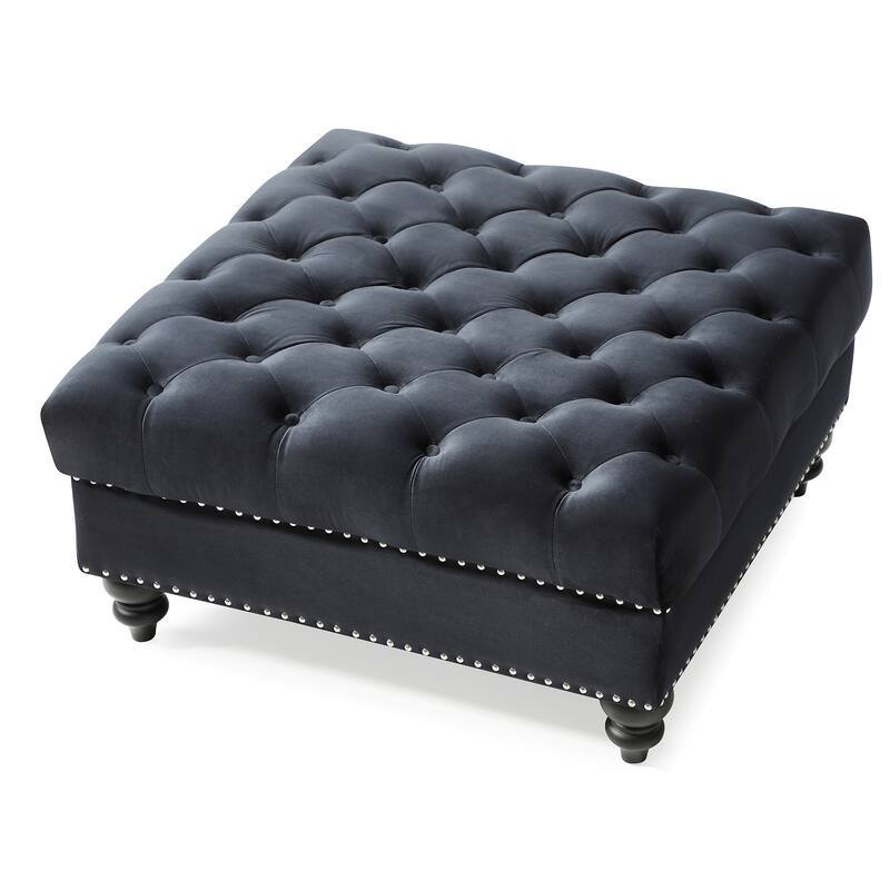 Nailhead Tufted Velvet Ottoman - 35" - Black