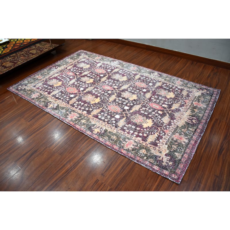 Hand Woven Victoria Micro Printed Polyester Traditional Oriental Area Rug