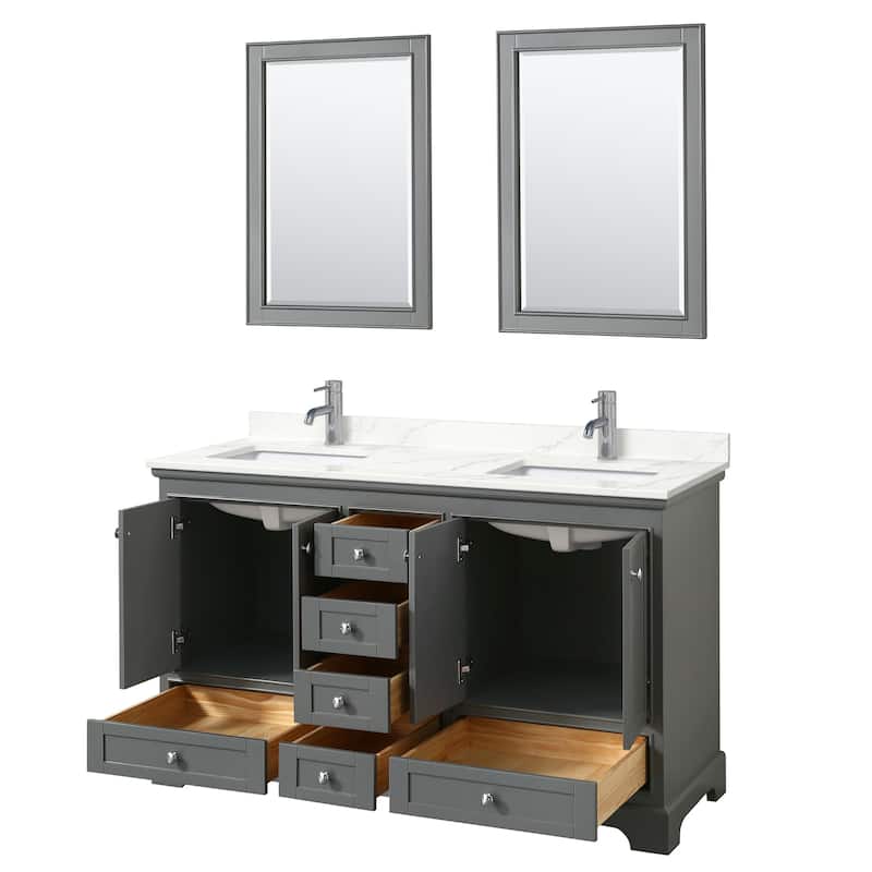 Deborah 60-inch Double Vanity, Quartz Top, 24-inch Mirrors