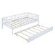 preview thumbnail 29 of 46, Wooden Daybed, Twin Sofa Bed with Trundle and Fence Guardrails for Kids Teens Adults, Wood Slat Support, No Box Spring Needed