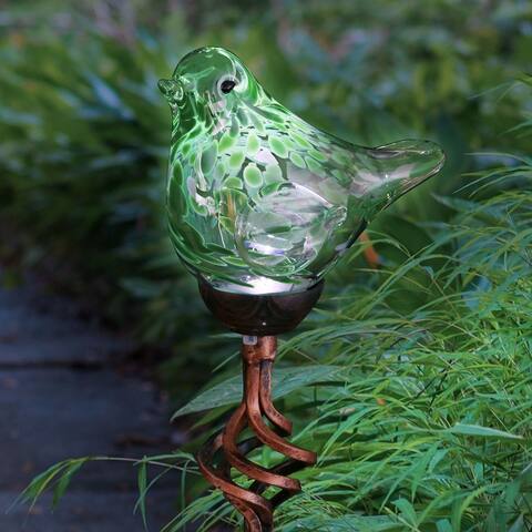 Exhart Solar Pearlized Hand Blown Glass Bird Garden Stake, 6 by 31 Inches