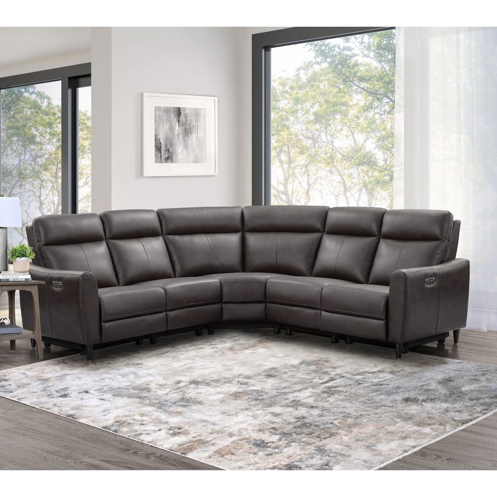 Abbyson Ludovic 4 Piece Top Grain Leather Power Reclining Sectional with Power Headrest