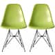 Set of 2 Mid-Century Modern Dining Side Chairs Armless Plastic Shell Seat with Black Metal Wire Eiffel Base, White - Green