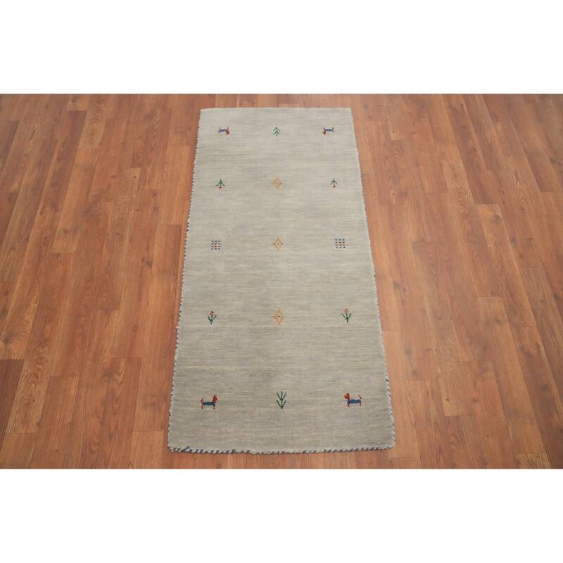 Hand Knotted Oriental 100% Wool Carpet Tribal Animal Pictorial Greys & Charcoal Gabbeh Area Rug - 4' 0'' X 2' 0''