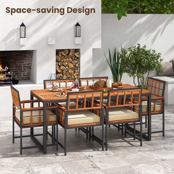 Costway 7 PCS Patio Dining Set Outdoor Acacia Wood Table with Soft - See Details