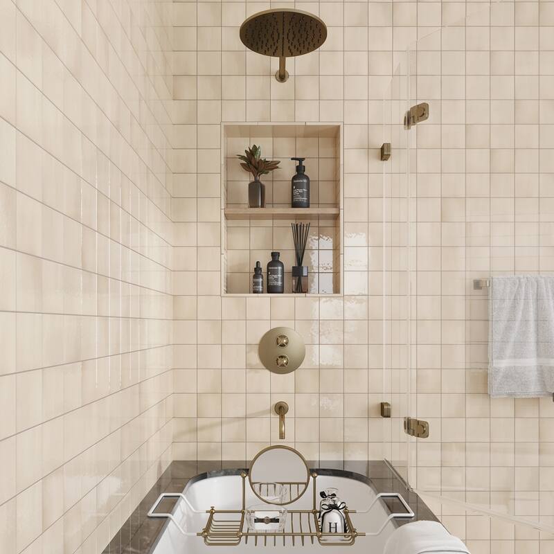 Apollo tile 4" x 4" Silken Glossy Beige Ceramic Tile (6.48 sq ft/case) - 60 Pack