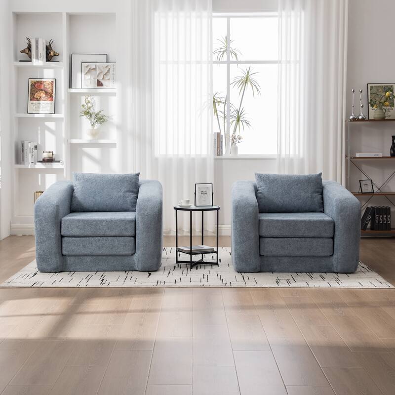 40" Convertible Chenille Floor Sofa Bed, Foldable Boneless Mattress Cloud Single Couch Lounge Chair with Armrest & Pillow