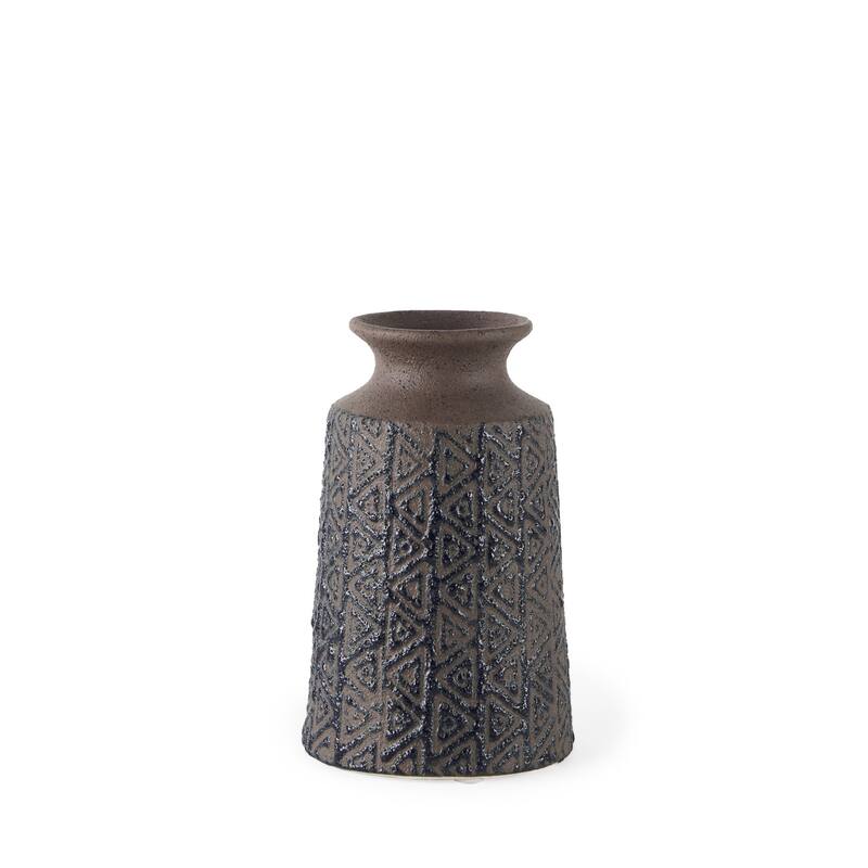 HomeRoots 6" Brown Abstract Cylinder Ceramic Table Vase