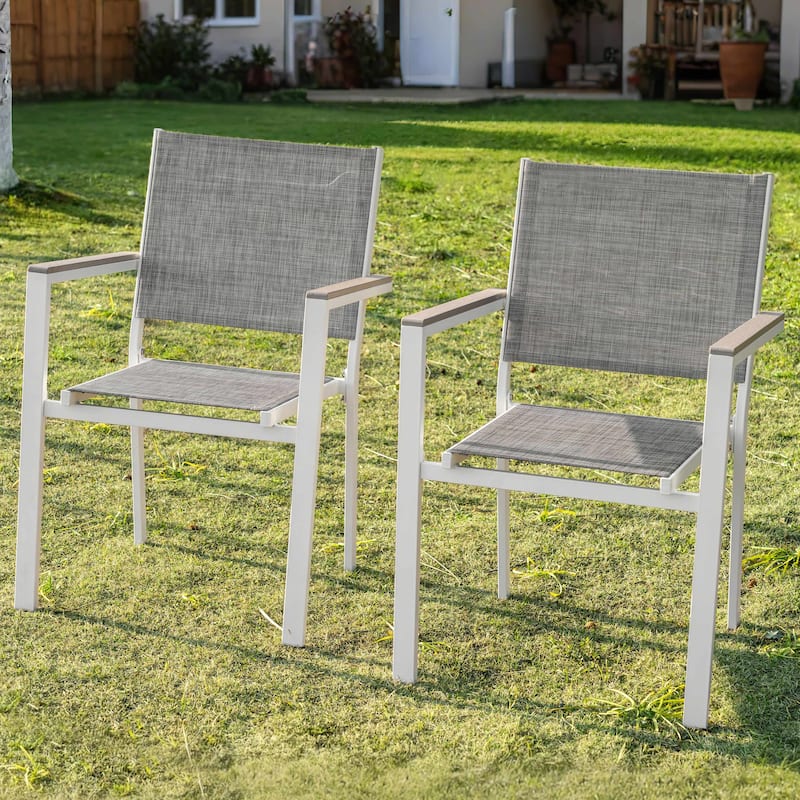 Patio 2-Piece Dining Chairs, Outdoor Textilene Stackable Chairs, Gray