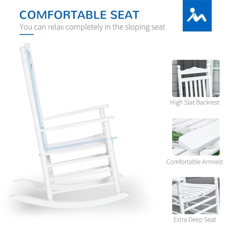 White Poplar Wood Rocking Chair with Ergonomic Backrest and Armrest - 26.25" W x 34" D x 45.75" H