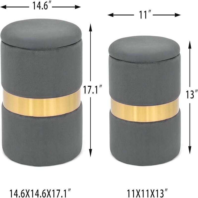 Round Velvet Storage Ottoman Set of 2