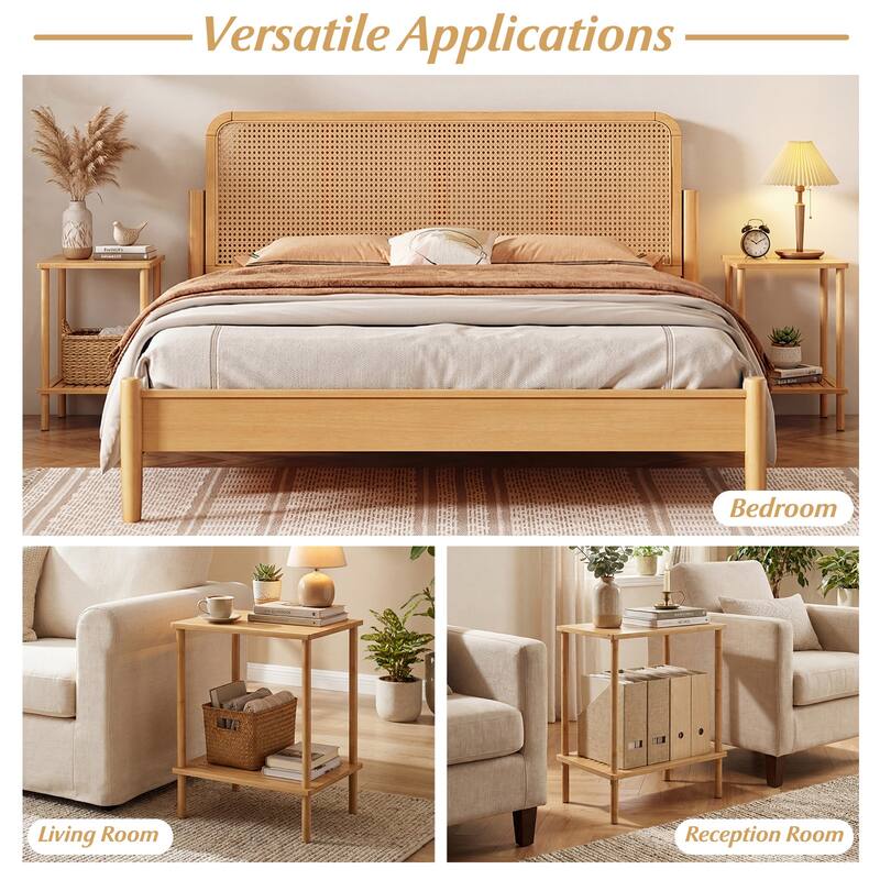 Gymax Side Table Set of 2 w/Storage Shelves Rectangular Tea Sofa Table