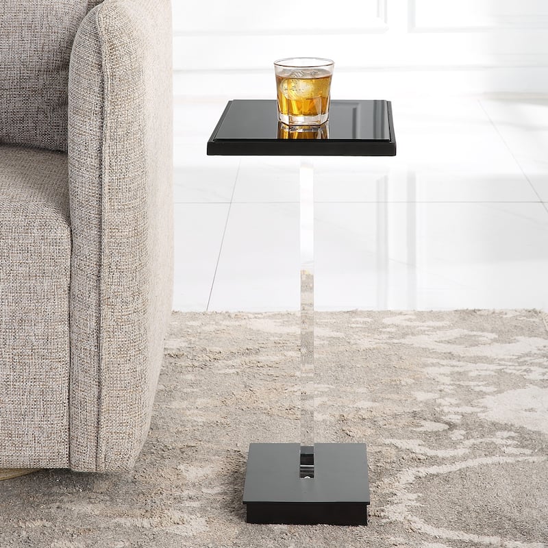 Glass Top Accent Table with Angular Leg - 22.75" - Black and Clear