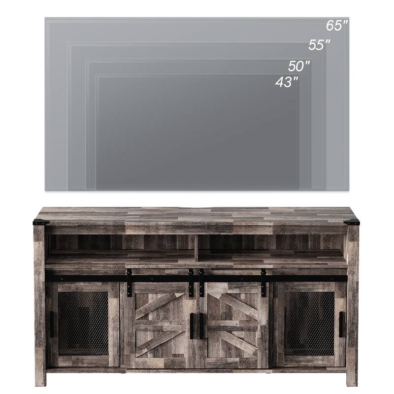 LED Farmhouse Entertainment Center with Mesh and Barn Doors, 31" H