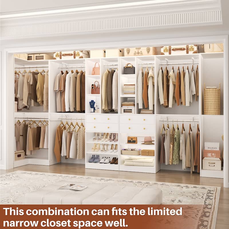 Set of 4 U-Shaped Closet Organizer System with Wood Drawers, Amoire Wardrobe with Shoe Racks