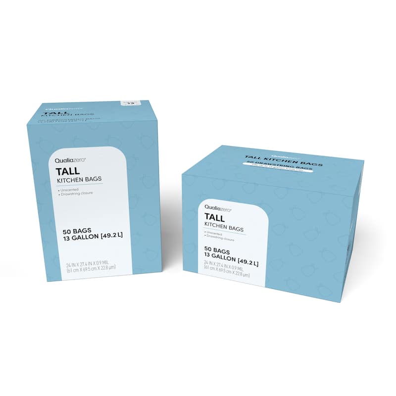 Qualiazero 13 Gallon Trash Bags - Unscented - TWO pack 50 bags per box, 2 boxes (100 bags)