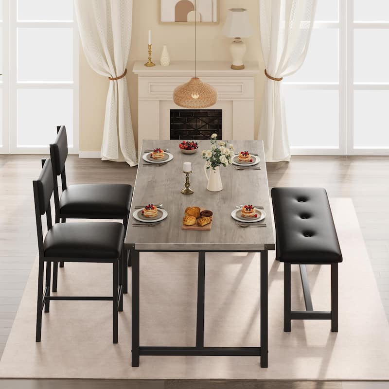 3 pcs Dining Table Set , with 2 Upholstered Chairs and Bench