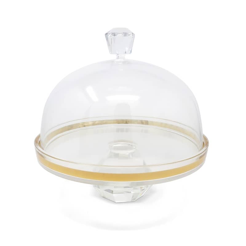 13"D Cake Dome With Diamond Base and Handle - Gold