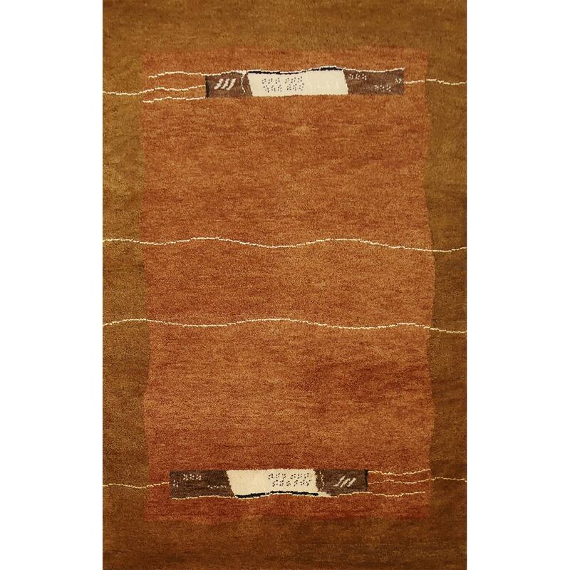 Hand Knotted Oriental 100% Wool Carpet Modern Modern Oranges & Rust Gabbeh Area Rug - 6' 6'' X 4' 9''