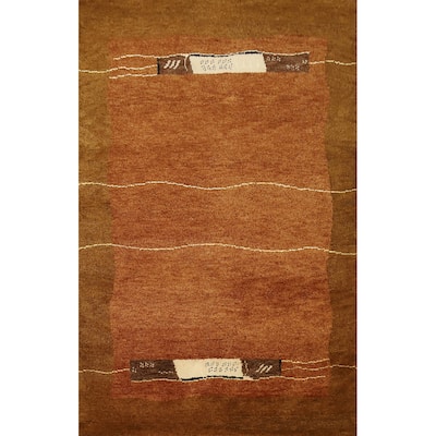 Hand Knotted Oriental 100% Wool Carpet Modern Modern Oranges & Rust Gabbeh Area Rug - 6' 6'' X 4' 9''