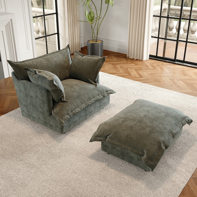 Modern Cloud Chaise Longue Accent Chair with Ottoman set
