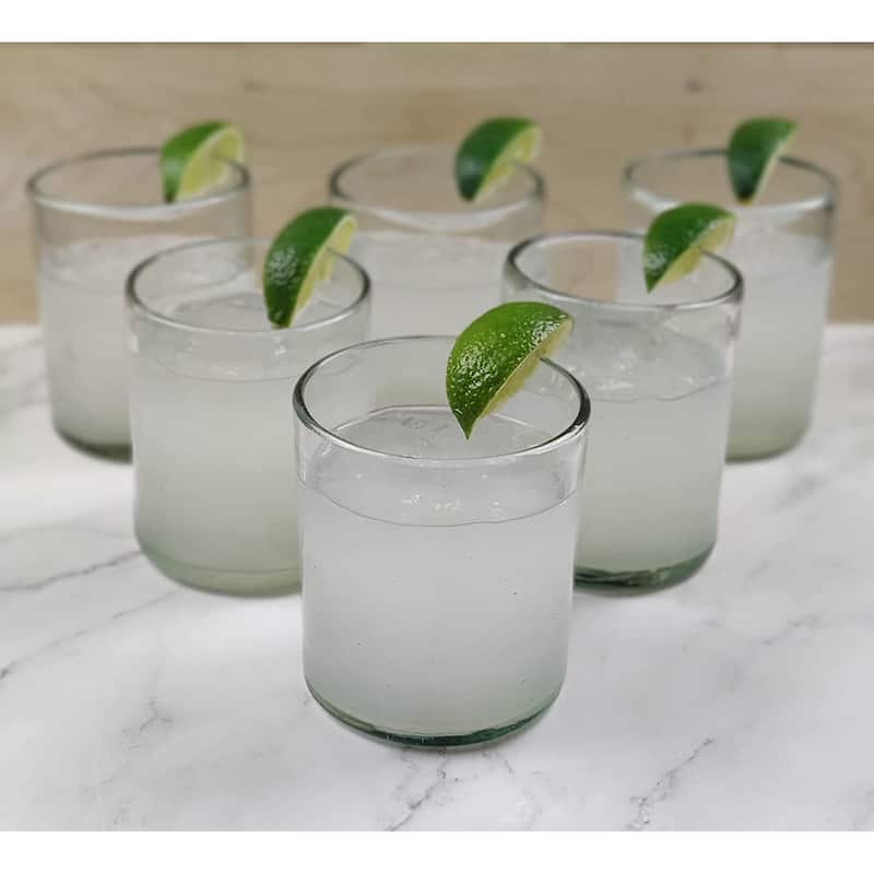 Dos Sueños Hand Blown Mexican Drinking Glasses - Set of 6 Natural Clear Tumbler Glasses (10 oz each)