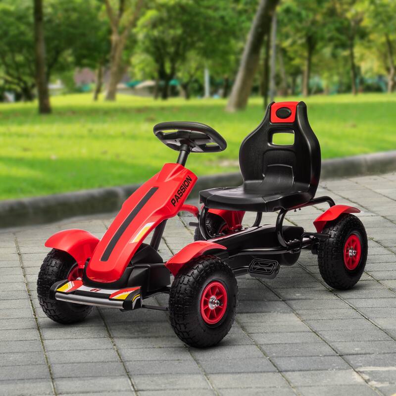 Adjustable Pedal Go Kart for Kids, 3-Wheel Pedal Car with Handbrake, Reverse Drive & Shock-Absorbing Rubber Tires, Ages 5-12