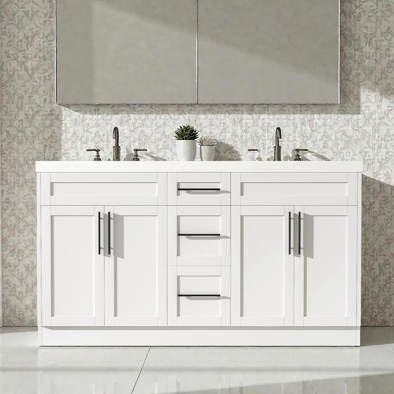 59.3" Double Sink Bathroom Vanity with SMC Top, MDF Cabinet with Solid Wood Frame & Soft-Close Doors
