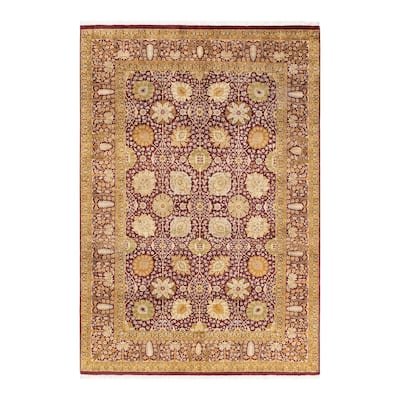 Overton Hand Knotted Wool Traditional Oriental Purple Area Rug - 6' x 9'