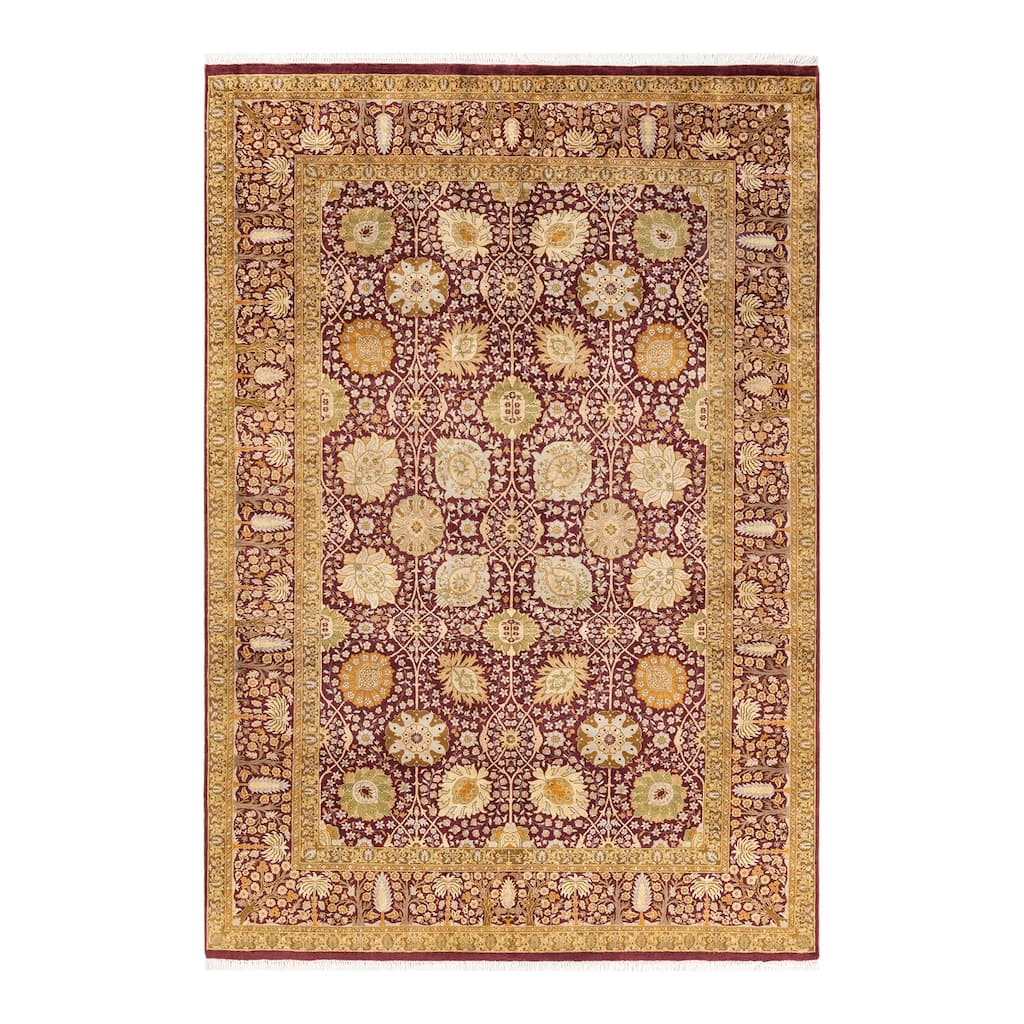 Overton Hand Knotted Wool Traditional Oriental Purple Area Rug - 6' x 9'