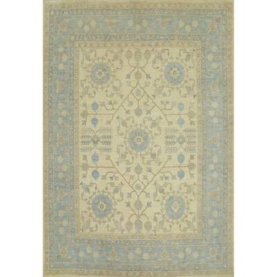 Vegetable Dye Wool Oushak Turkish Area Rug, Floral Geometric Carpet - 9' 8'' X 8' 0''